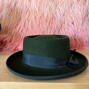 Green Wool Hat with black trim
